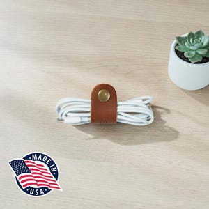 Northwind Personalized Leather Cord Organizer Set of 3, Full Grain Cable Holder for Chargers & Earbuds, Custom Monogram, Handmade in USA