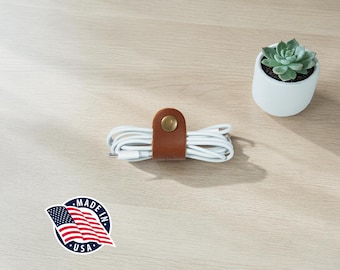Northwind Personalized Leather Cord Organizer Set of 3, Full Grain Cable Holder for Chargers & Earbuds, Custom Monogram, Handmade in USA