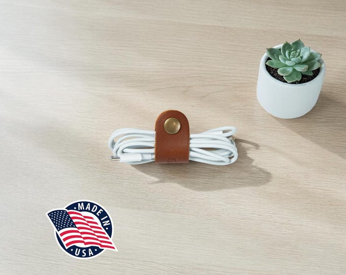 Personalized Leather Cord Organizer Set of 3, Cable Wraps for Chargers & Earbuds, USA Made