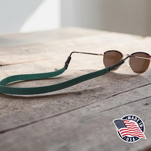 Northwind Personalized Sunglass Strap Custom Eyeglass Strap Engraved Full Grain Leather Eyewear Retainer Handmade USA Stylish Glasses Holder Emerald Green