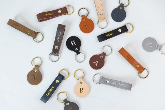 Groomsman Gear Custom Tan Leather Keychain with Personalized Engraving Yes