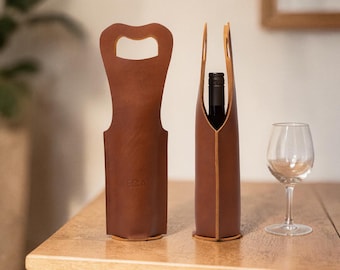 Northwind Personalized Leather Wine Carrier Handmade in USA Custom Monogram Wine Bottle Holder Wedding Anniversary Gift Hostess Wine Lover