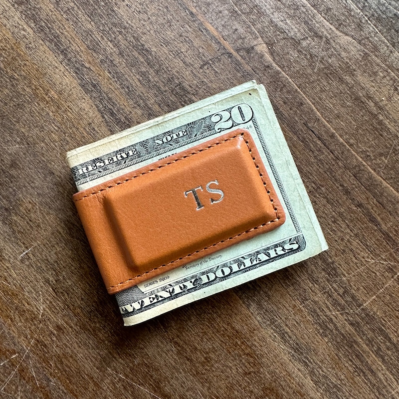 Monogrammed Leather Money Clip. Super Strong Magnets. Wickett and Craig English Bridle Vegetable Tanned Leather. Personalized Money Clip
