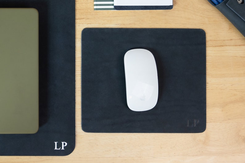 Personalized Leather Mousepad. Full Grain Premium Real Leather. Personalized Mouse Pad. WFH. Multiple Colors Available w Gold & Silver Foil. image 3