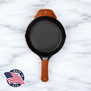 Northwind Leather Pot Handle Cover Set of 2 Handmade In USA Full Grain Leather Cast Iron Skillet Handle and Helper Grip Rustic Kitchen Gift