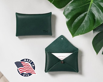 Northwind Personalized Leather Cash Envelope, Custom Full Grain Leather Money Holder, Monogrammed Gift, Handmade in USA