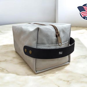 Northwind Personalized Canvas Dopp Kit, Handmade in USA, Travel Toiletry Bag with Leather Patch, Custom Initials Grooming Bag
