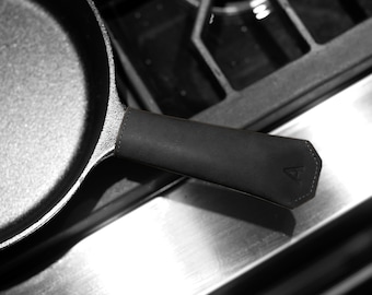 Personalized Leather Skillet Handle Cover: Cast Iron Pot Holder, USA Made