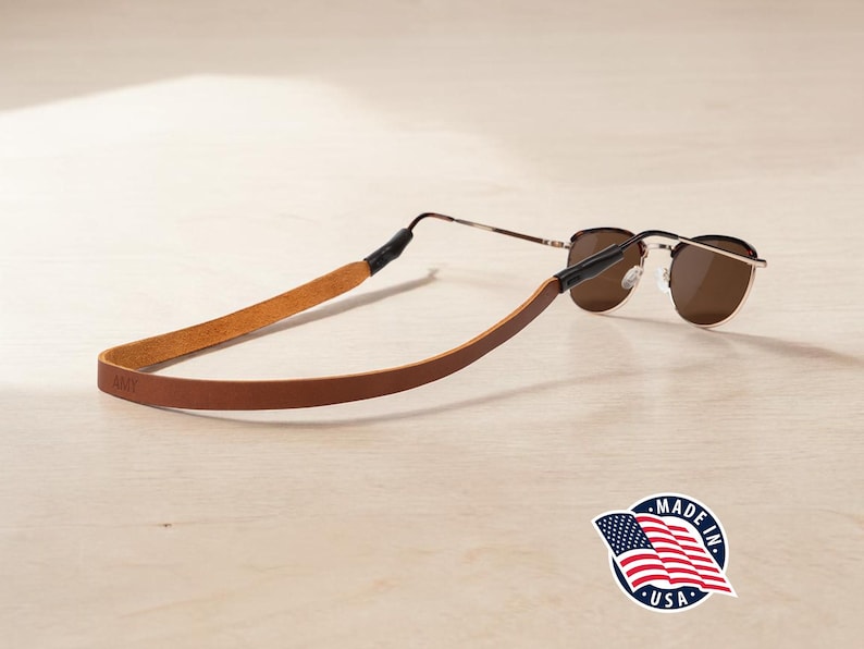 Northwind Personalized Sunglass Strap Custom Eyeglass Strap Engraved Full Grain Leather Eyewear Retainer Handmade USA Stylish Glasses Holder Copper