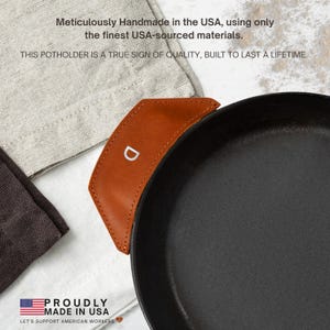 Northwind Short Leather Pot Secondary Handle Cover Handmade In USA Full Grain Leather Cast Iron Helper Handle Grip Rustic Kitchen Gift