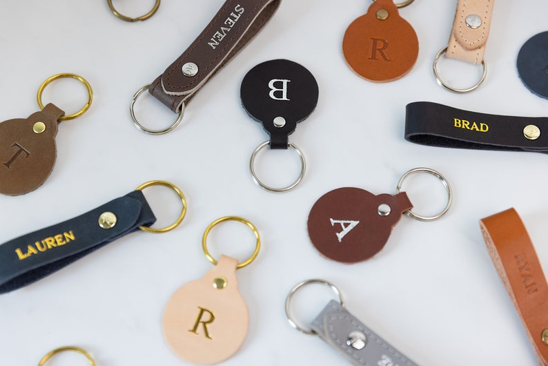 Personalized Leather Keychain. Custom Leather Keychain. Monogrammed Leather Keychain. Handmade in USA. Gold and Silver Foil Available. Fob. image 8