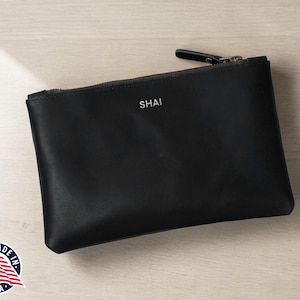 Northwind Personalisierte Leder Reißverschlusstasche, Monogramm Make-up Tasche, Reiseveranstalter, Federmäppchen, Benutzerdefinierte Ledergeschenk, Handgemacht USA