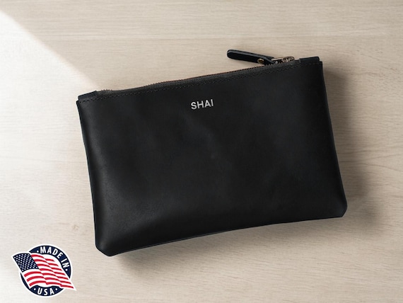 Northwind Personalized Leather Zipper Pouch, Monogram Makeup Bag, Travel Organizer, Pencil Case, Custom Leather Gift, Handmade USA