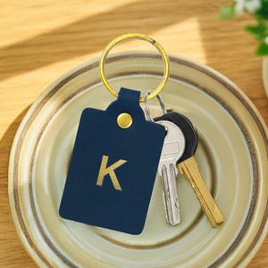 Personalized Full Grain Leather Keychain: Monogrammed Rectangle Key Fob, Made in USA