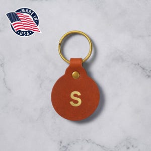 Personalized Round Leather Keychain, Custom Initial Circle Key Ring, Birthday Gift, Handmade in USA