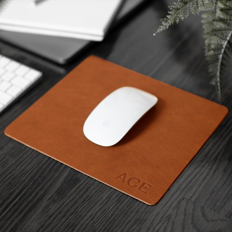Leather Mouse Pad. Modern Desk Decor. Personalized Mouse Pad. WFH Mouse Pads. Custom Mouse Pad. Graduation Gift. Mouse Pad. Work From Home. Tan w/ No Foil