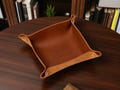 Northwind Personalized Leather Valet Tray, Made in USA Custom Engraved Full Grain Catchall for Desk or Nightstand, Handmade Gift for Men