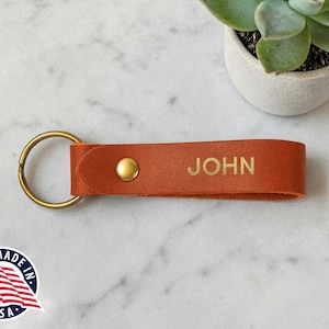 Northwind Personalized Leather Keychain, Custom Monogram Key Ring, Handmade in USA, Full Grain Leather Keychain Gift for Men and Women