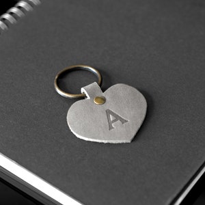 Personalized Leather Heart Keychain: Monogrammed Full Grain Key Fob, Made in USA