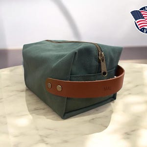 Northwind Personalisierte Kulturtasche aus Segeltuch, Kulturbeutel aus Canvas mit Lederpatch, Benutzerdefinierte Initialen Reisepflegetasche