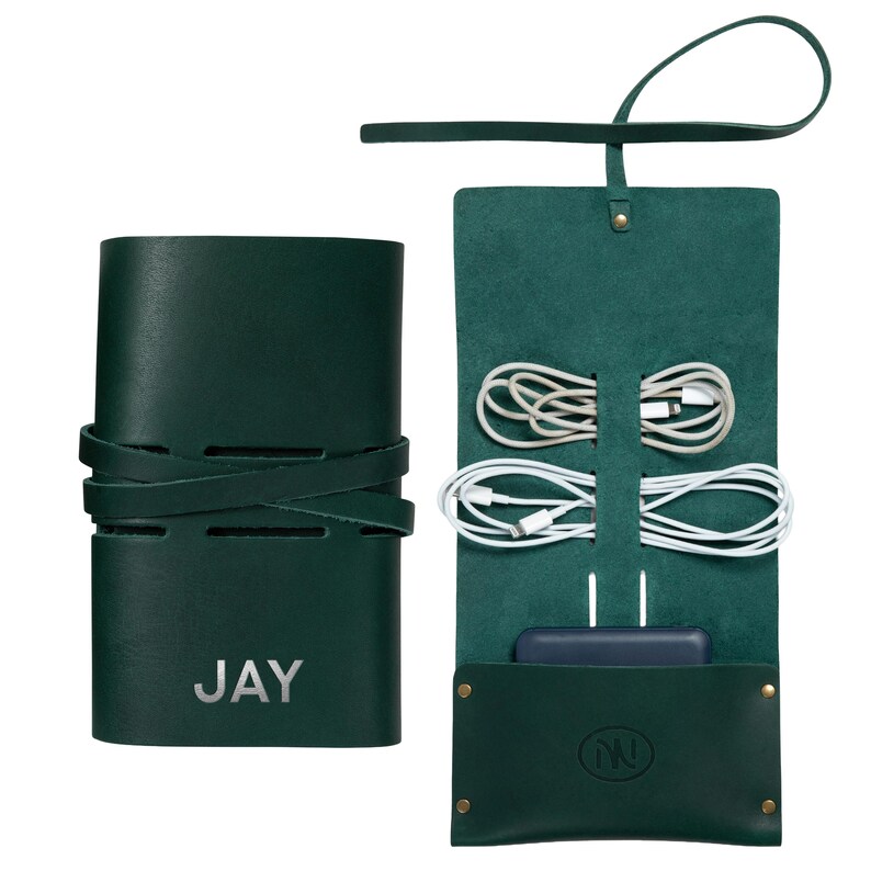 Northwind Personalized Leather Tech Accessory Roll - Thumbnail 2