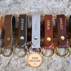 Personalized Leather Keychain | Rivet Closure with Keyring | Monogrammed Car Key Fob | Customized Initials or Name | Mother's Day Gift