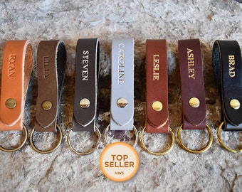 Personalized Leather Keychain. Custom Leather Keychain. Monogrammed Leather Keychain. Handmade in USA. Gold and Silver Foil Available. Fob.