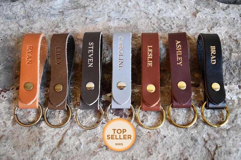Personalized Leather Keychain. Custom Leather Keychain. Monogrammed Leather Keychain. Handmade in USA. Gold and Silver Foil Available. Fob. 