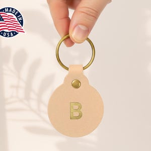 Northwind Personalized Full Grain Leather Circle Keychain, Custom Initial Key Ring, Handmade in USA, Timeless Leather Gift