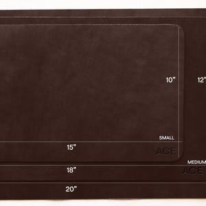 May include: A set of three brown rectangular mats in varying sizes. The smallest mat is 10 inches by 15 inches, the medium mat is 12 inches by 18 inches, and the largest mat is 14 inches by 20 inches. The word "ACE" is printed on each mat.