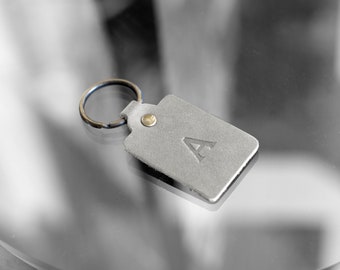 Rectangle Keychain. Personalized Key Fob. Monogrammed Full Grain Leather Keychain. Made in USA. Gold & Silver Foil Available.