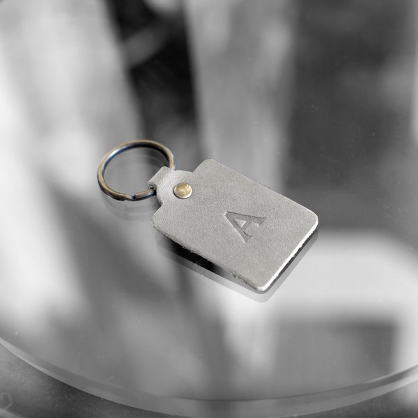 Rectangle Keychain. Personalized Key Fob. Monogrammed Full Grain Leather Keychain. Made in USA. Gold & Silver Foil Available.