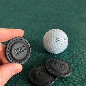 Premium Leather Golf Ball Marker SET OF 2 Made with 100% Full Grain Vegetable Tanned Leather. 1.5 Wide. Made in the USA. Genuine Leather. Black