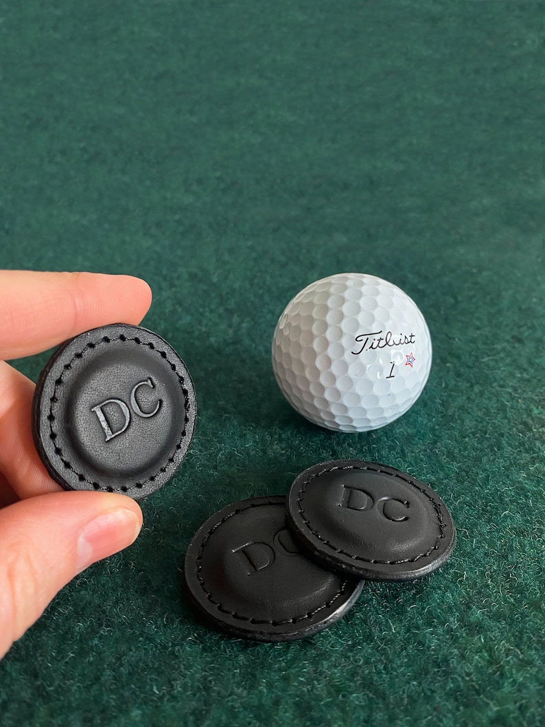 Premium Leather Golf Ball Marker SET OF 2 Made with 100% Full Grain Vegetable Tanned Leather. 1.5 Wide. Made in the USA. Genuine Leather. Black