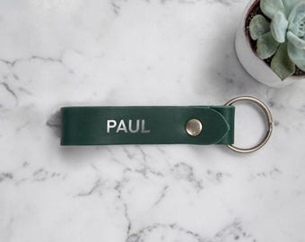 Northwind Personalized Leather Keychain, Custom Initial Monogram Key Ring, Handmade in USA, Full Grain Leather Gift for Men