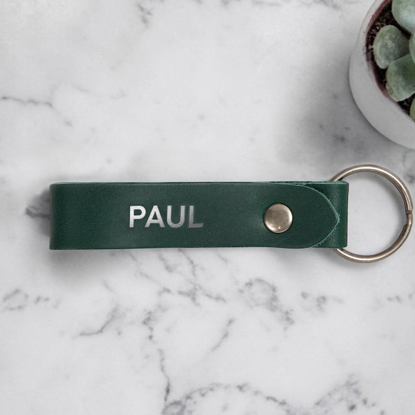 Northwind gepersonaliseerde leren sleutelhanger, aangepaste eerste monogram sleutelhanger, handgemaakt in de VS, volnerf leercadeau voor mannen