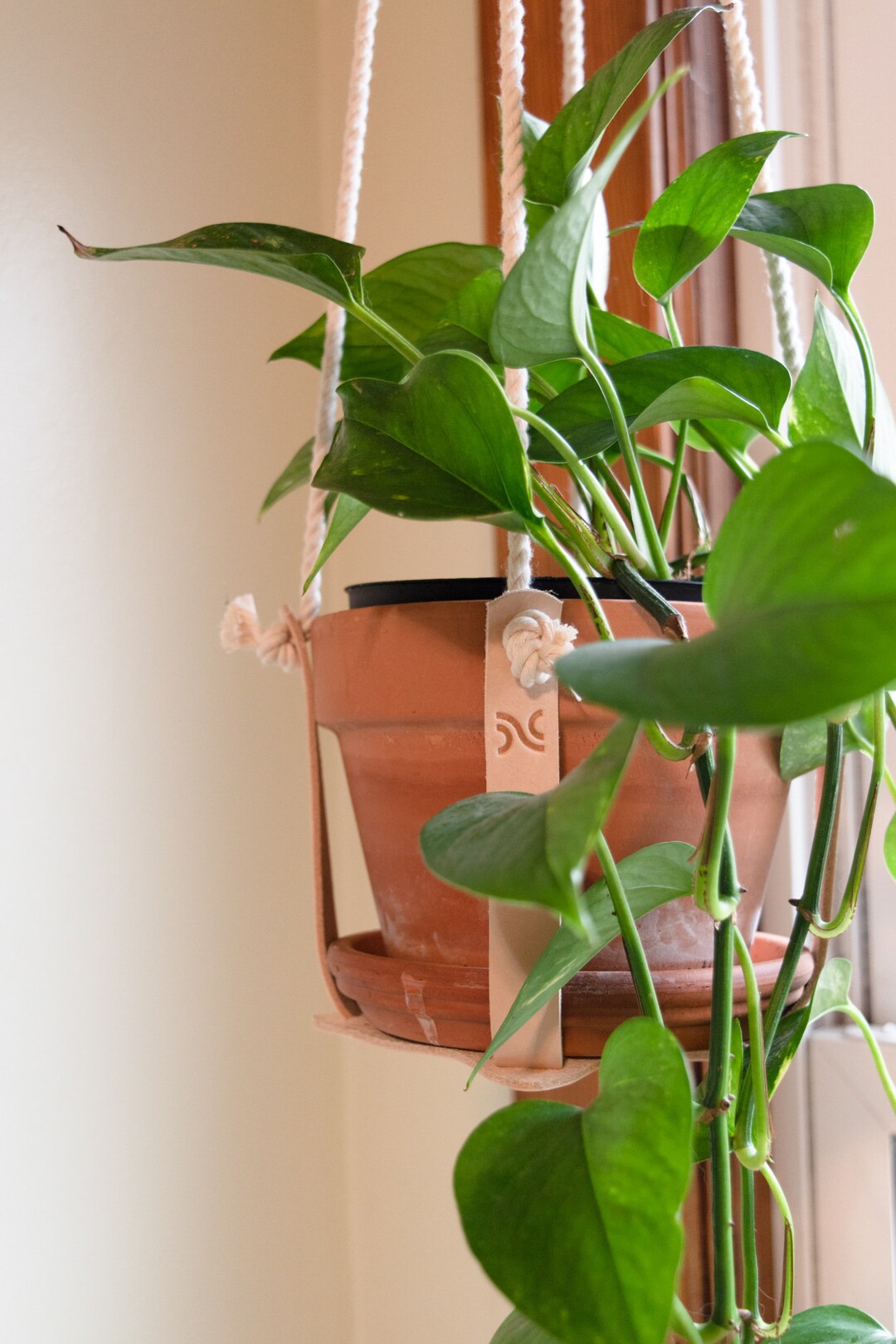Leather Plant Hanger. Planter Holder. Hanging Indoor Plant Holder
