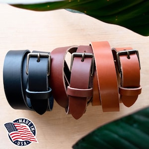 Northwind Full Grain Leather Belt for Men Handmade in USA Solid Brass Buckle Vegetable Tanned Casual or Dress Belt