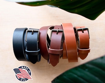 Northwind Full Grain Leather Belt for Men Handmade in USA Solid Brass Buckle Vegetable Tanned Casual or Dress Belt