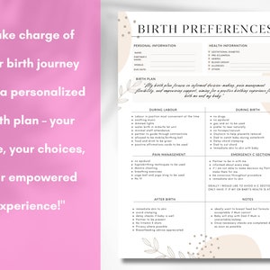 Birth Plan Template Birthing Preferences Printable Birthing Plan Labour ...