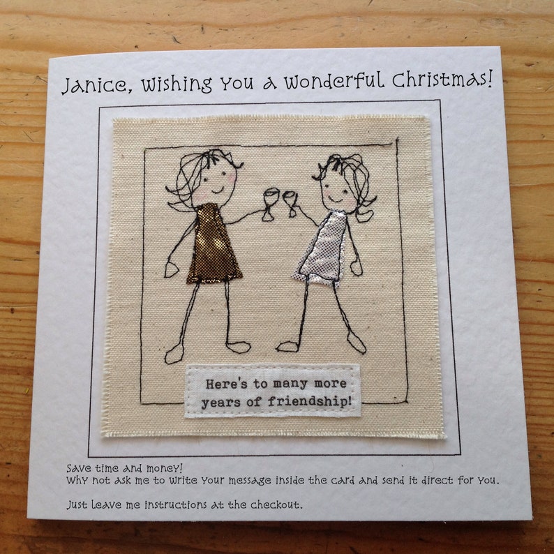get well card with fabric and embroidery Lesbian card can be personalised with your words. Best friend birthday Friend card