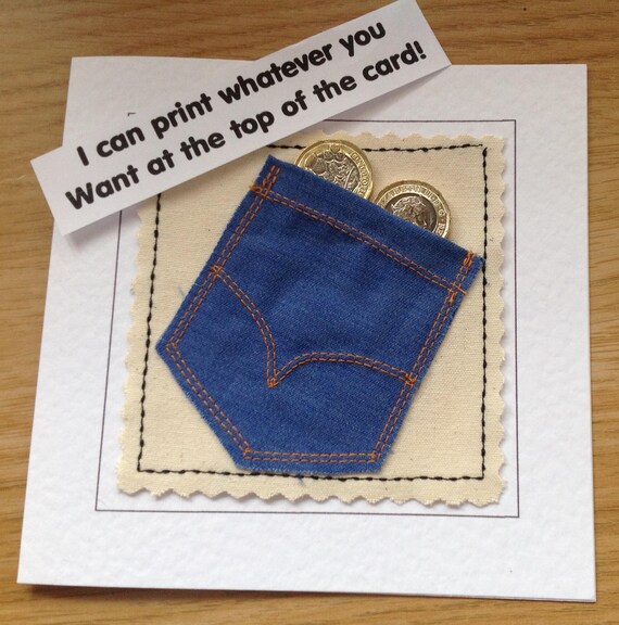 Items similar to Handmade blue jeans pocket card for adding money tickets or vouchers of your