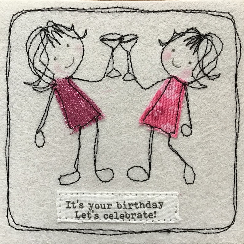 get well card with fabric and embroidery Lesbian card can be personalised with your words. Best friend birthday Friend card