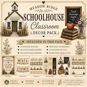 Classroom Decor, Banners, Posters, Bookmarks, Nameplates (Digital Download) - Meadow Ridge Schoolhouse