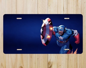 Captain America Vanity License Plate Tag Aluminum Baked on Finish Cool New Look