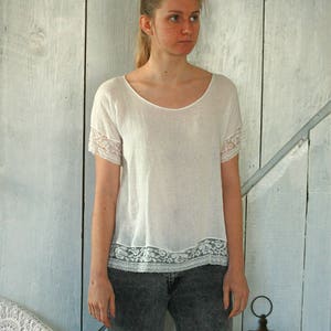 White linen top with lace trim