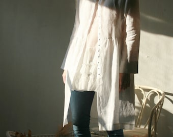 Linen cardigan with snap buttons, drop waist cardigan