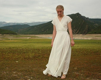 Linen maxi wrap dress, minimal, simple wedding dress or everyday maxi dress
