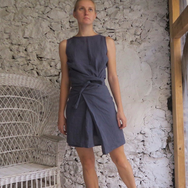 Unique linen wrap dress, versatile tie waist, one unique dress 4 styles