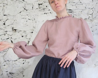 Linen Victorian blouse with bishop sleeve